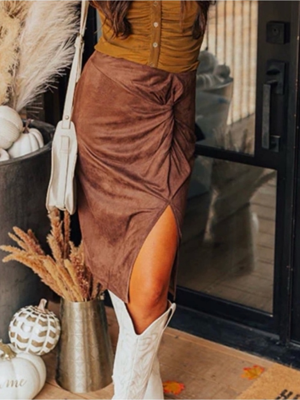 NEW FAUX SUEDE SKIRT IN CHESTNUT